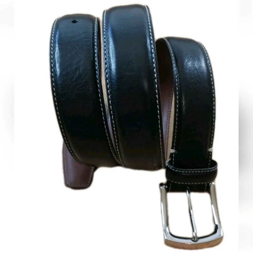 Torino Tumbled Glove Leather Belt Men Sz 36 Black Square Nickel Buckle Western